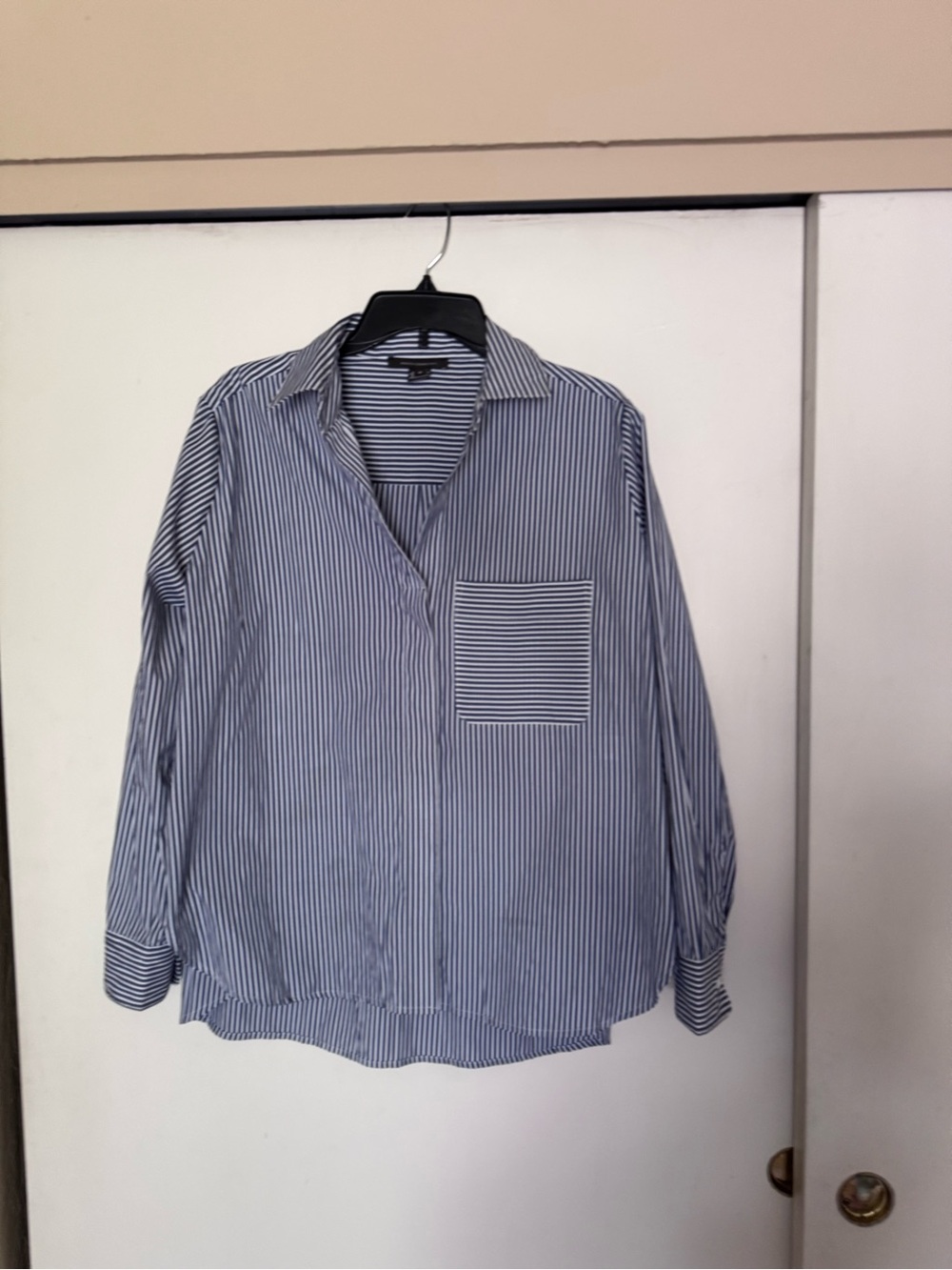 Womenβs Blue & White Stripe Button-Down Shirt